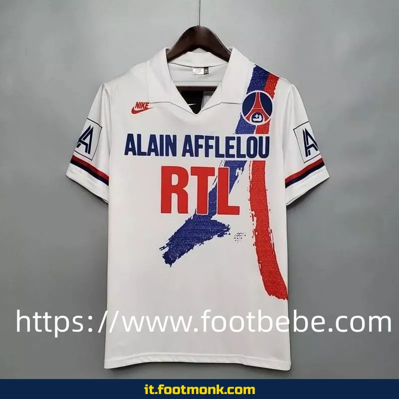 Maglia da calcio vintage PSG 1990 1991 da trasferta bianca